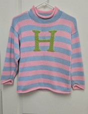 Vintage 90'S YOUTH Sz 14 Claver Heavy Cotton Sweater Knit Roll Neck Initial H
