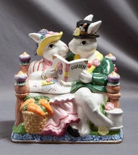 Cookie Jar & Lid Rabbits Garden Party by Fitz & Floyd -Original Box Included-