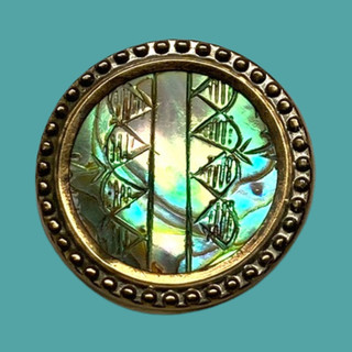 Beautiful Victorian Era Iridescent Etched Snail Shell in Metal Button