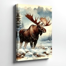 Wall Art Moose in Snowy Forest Winter Wildlife Canvas Print Rustic Home Decor