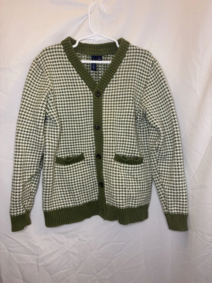 janie and jack boys sweater button up houndstooth green and white size 7 - Image 2 of 4