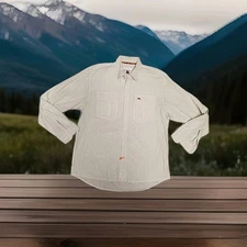 Simms Yellow Plaid Trout Logo Fishing Lightweight Cotton Shirt Mens Large