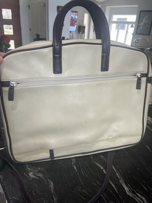 VTG  TUMI Vintage Tracer Cream w Brown Trim  Leather Laptop Bag Briefcase Retro