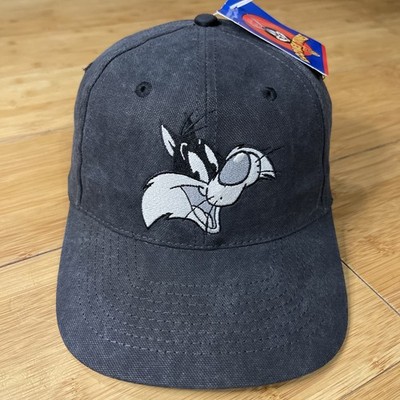 Vintage Looney Tunes Sylvester Cat Black Gray White Wash Retro 90s Snapback Hat