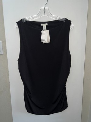H&M women's Solid Black Top Ruched Sides Size XXL Lined Costal NEW Classic