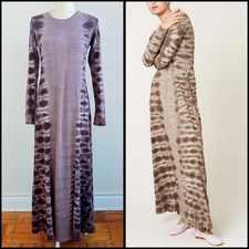 Small RAQUEL ALLEGRA Tie-Dye RHEA Brown COTTON-Knit Long Kaftan T-shirt Dress