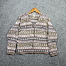 Vintage LL Bean Women  s Fair Isle Cardigan Knit Sweater 100 Cotton Size M USA