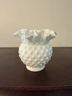 Vtg Fenton Hobnail Rose Bowl Milk Glass Ruffled Edges Small Vase