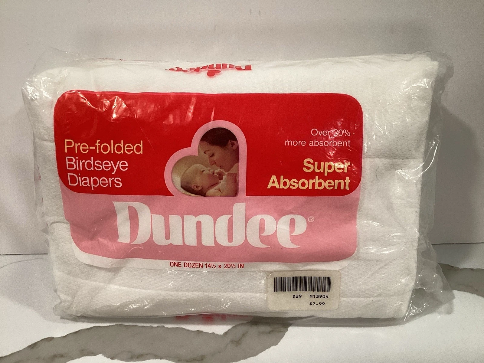NOS Vintage Dundee 12 White Cloth Diapers Pre-Folded Birdseye 100% Cotton Weave