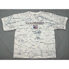 Vintage 90s Colorado USA Map All Over Print T-Shirt Large