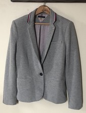Tommy Hilfiger Women 8 Gray 1-Button Blazer Collar Trim Logo Preppy Lined Terry