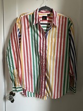 VTG 90s Lizsport Liz Claiborne Rainbow Striped Cotton Button Down Shirt Large L