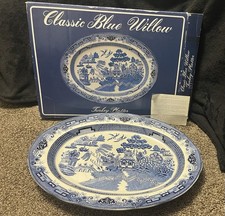Heritage Mint Ltd. Blue Willow Turkey Platter Ceramic Blue White Oval Boxed