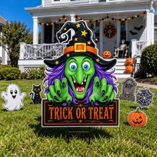 Trick Or Treat Witch Halloween Yard Sign , Spooky Outdoor Decoration Ghost