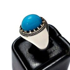 Blue One Color Feroza Stone Ring Real Turquoise Nishabpuri Feroza Silver Ring