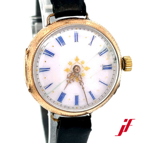 Orologio da polso antico fabbrica orologio da tasca oro giallo 585/14K pelle carica manuale 30 mm - Foto 1 di 5