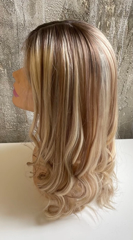 NEW YAFFA WIGS 100% EUROPEAN P. HUMAN HAIR BLONDE WIG ROOTED R7/10/24 LACE FRONT - Image 3 of 4