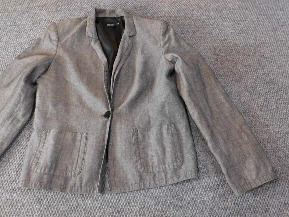 Jones New York Womens Jacket 12 Gray one button blazer classic linen - Image 2 of 4