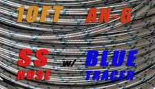 3/8"AN6 Stainless Steel Blue Tracer Braided Fuel Oil Gas Line Hose -6AN 10FT