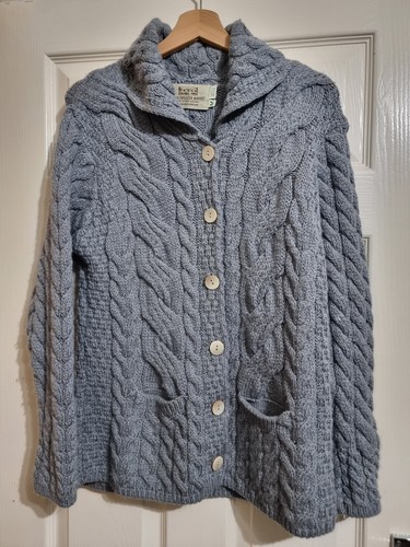 Aran Maglione Market 100% Lana Merino Grosso Cardigan Cardi Cappotto Maglia Taglia M