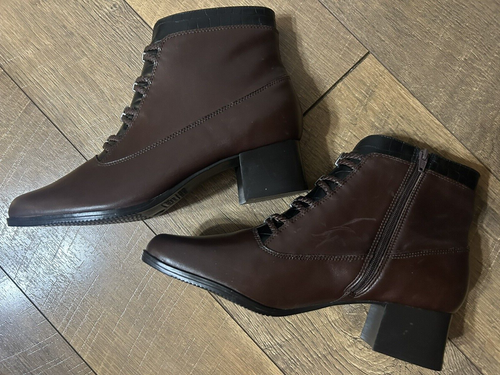 Stivaletti donna vintage pelle nonna stringati look 8 larghi marroni nuovi senza scatola! - Foto 6 di 6