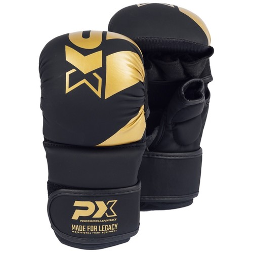 PX MMA Handschutz Leder, schwarz-gold ergonomische Passform Wettkampf Training - Bild 1 von 9
