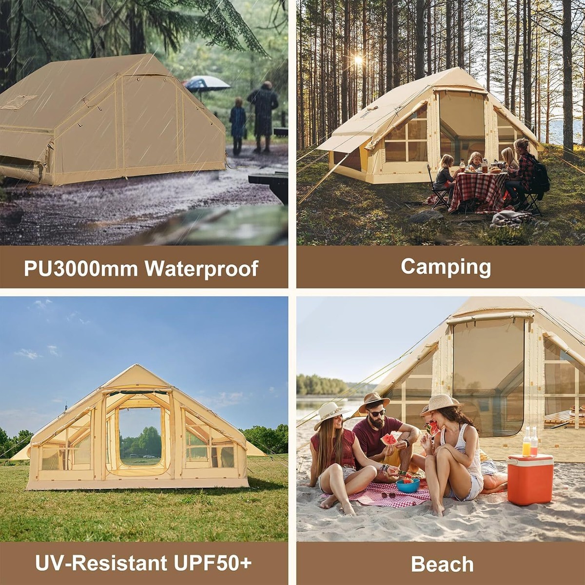 Lipoton 9,8 X 13 pi avec auvent, tentes de camping gonflables avec