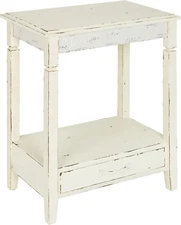 Idabelle Wood Side Table with Drawer, Cream