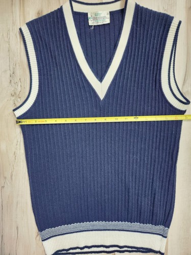 Vintage 70s Kmart Navy Blue Sweater Vest Womens Medium Preppy Wool Blend V Neck - Picture 5 of 7
