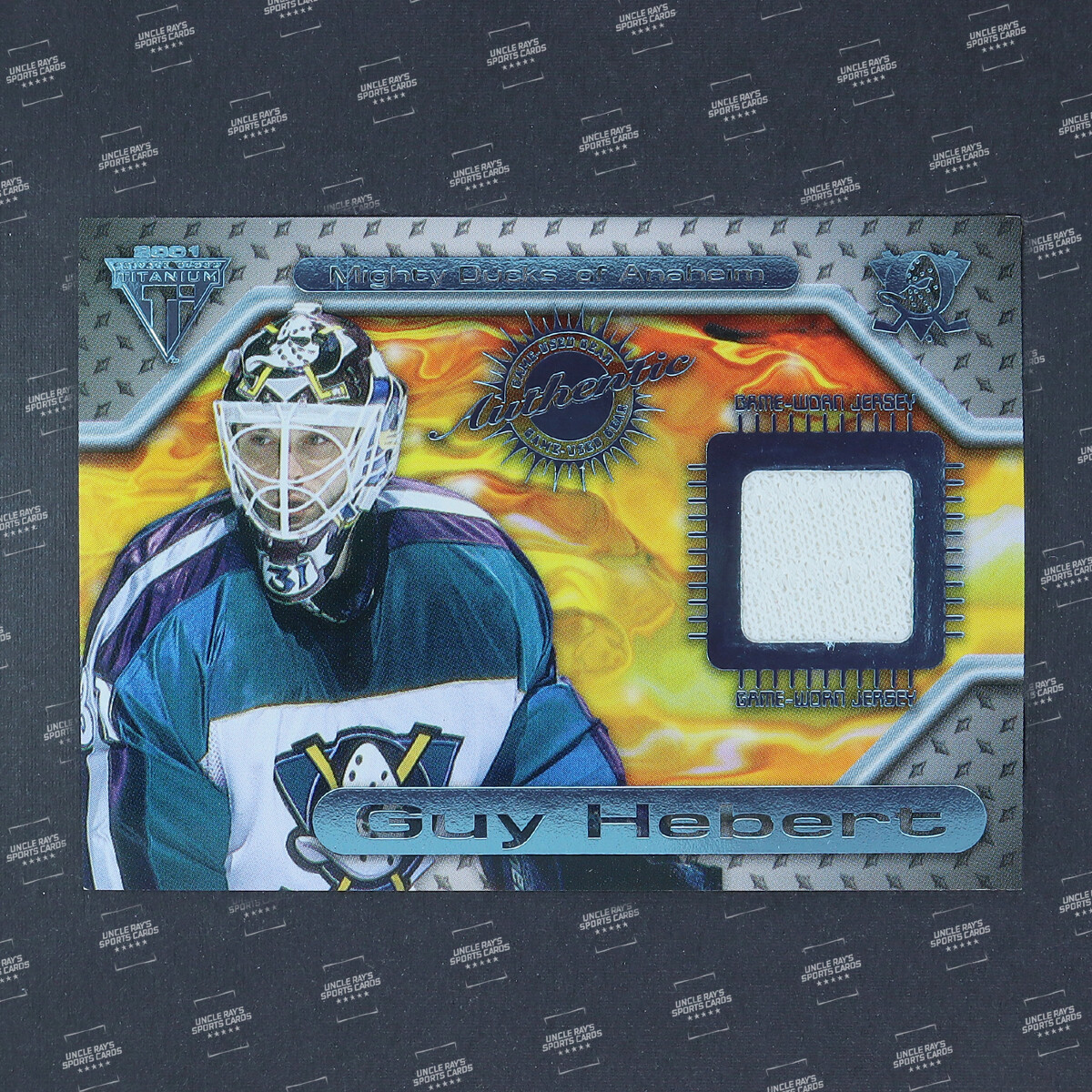 2000 PACIFIC PRIVATE STOCK TITANIUM #51 GUY HEBERT PATCH ANAHEIM MIGHTY DUCKS