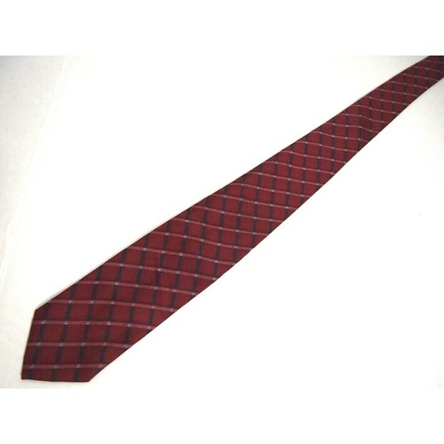 Vtg Green Dog Boys Necktie Tie Red Navy Blue Checkered Skinny 55" - Picture 2 of 4