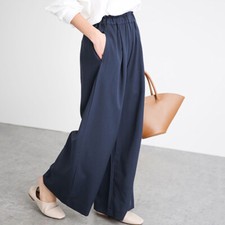 Lady Office Workwear Pants Trousers Casual Plain Wide Leg High Elastic Waist