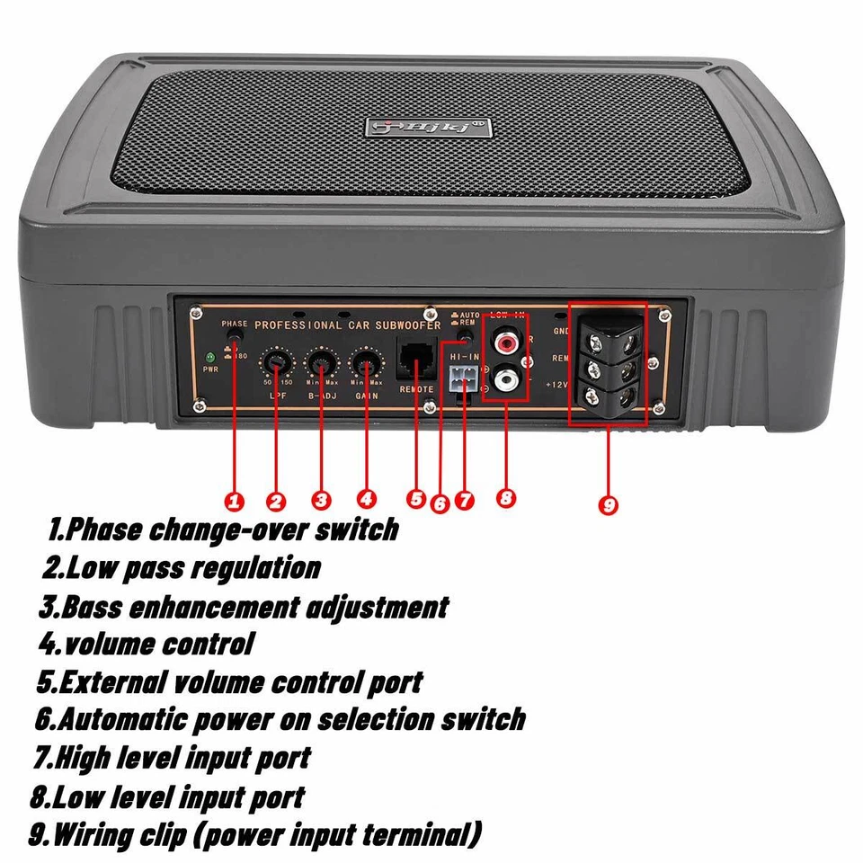 1200W 6*8'' Active Underseat Car Bass Box Audio Subwoofer Sub Speaker Amplifier - Image 3 of 4