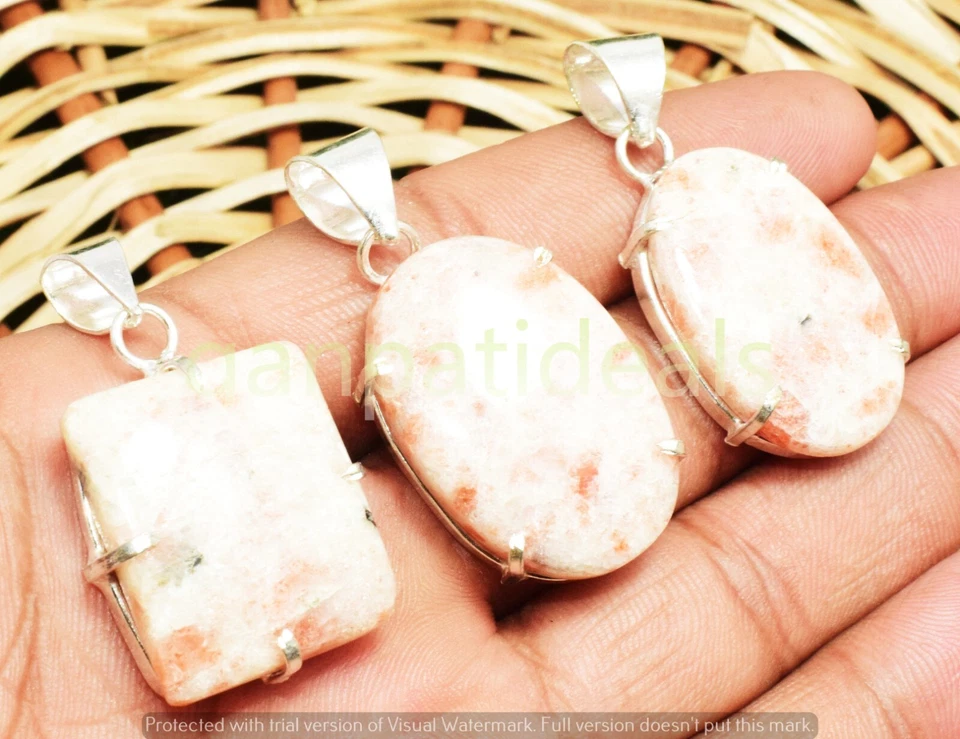 ¡Venta a granel! Lote al por mayor de colgantes de piedras preciosas de piedra solar enchapados en plata 925 Foto 4 de 4