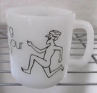 Vintage 1970s Milk Glass Coffee Mug Cup "Streaking is good for your health!"