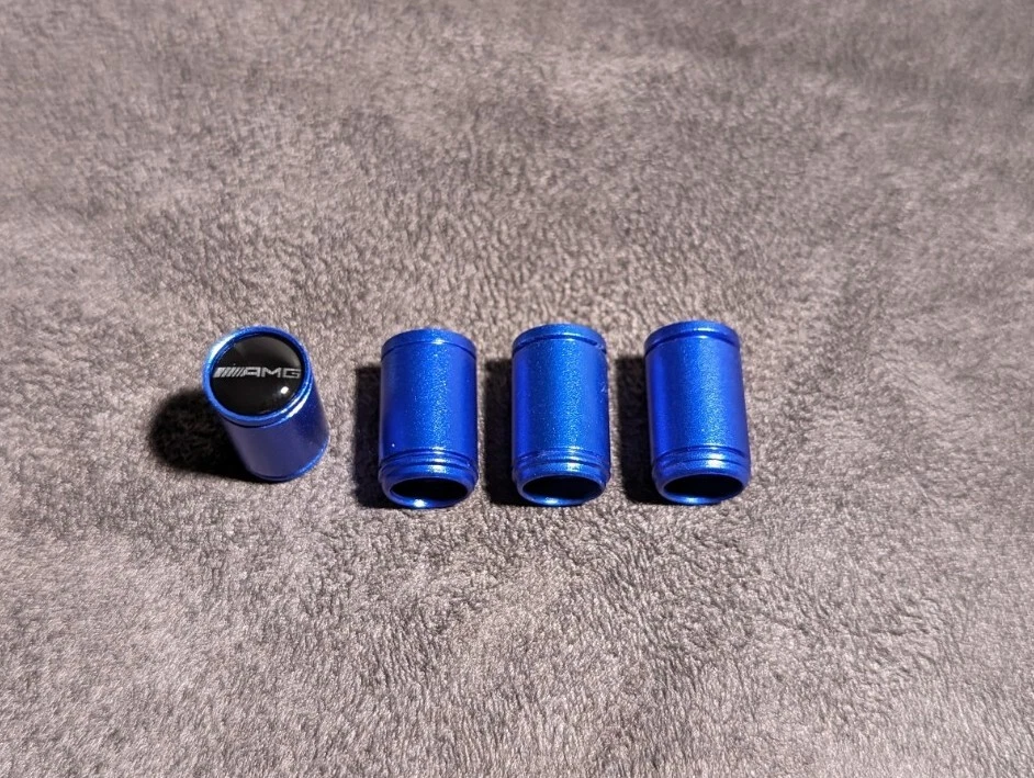 Cubierta de vástago tapa válvula neumático rueda coche emblema Mercedes Benz AMG azul satinado 4 piezas Foto 3 de 3