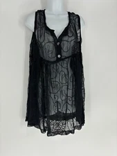 Buster N Bogi Black Sheer Sleeveless Button Tank Top Women's Size Small