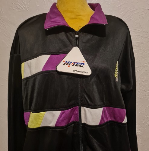 Vintage 80s Hi-Tec Unisex Tracksuit Black Purple Retro Sportswear EUR 38/40 -NEW - Picture 7 of 17
