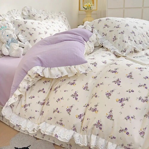 Korean Princess Style Bedding Set PinkBear Quilt Cover Lace Ruffles Duvet Covers - Bild 24 von 36