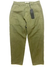 NILI LOTAN Womens Luna Crop Cotton Linen Pants Clover Green MSRP 395 