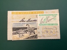 ICOLLECTZONE US RW31 Duck stamp 1964 & Nebraska Hunting stamp on license bright