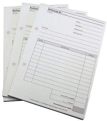 1x RECHNUNGSBLOCK - DIN A4,SD-3fach,3x30 BLATT, RECHNUNG, gelocht (22515)