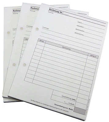 DRUCKEREI SCHARLAU 1x RECHNUNGSBLOCK - DIN A4,SD-3fach,3x30 BLATT, RECHNUNG, gelocht (22515)