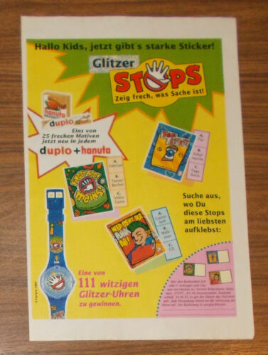 Seltene Werbung Ferrero Duplo Hanuta GLITZER STOPS Sticker 1995 - 第 1/1 張圖片
