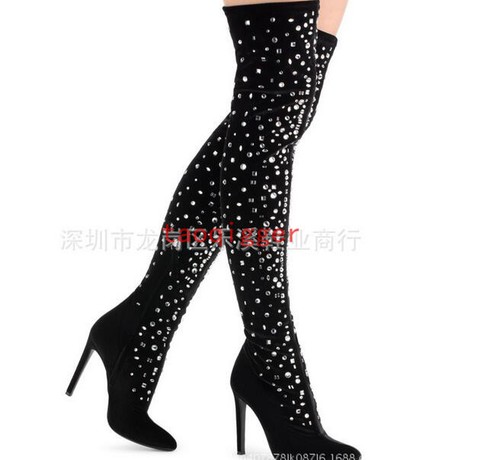 Moda Mujer Pedrería sobre la rodilla Botas altas Zapatos Taco aguja Zapatos  Cómodos Botas de alto del muslo | eBay