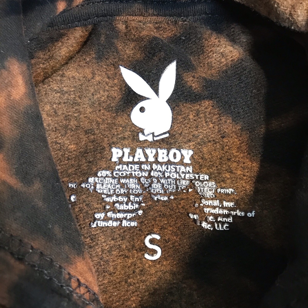 Playboy Black Hoodie Mens Small Sweatshirt Tie Dye Acid Wash