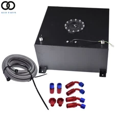 15 Gallon Fuel Cell Gas Tank+Cap+Level Sender+Steel Fuel Line Kit Black Aluminum