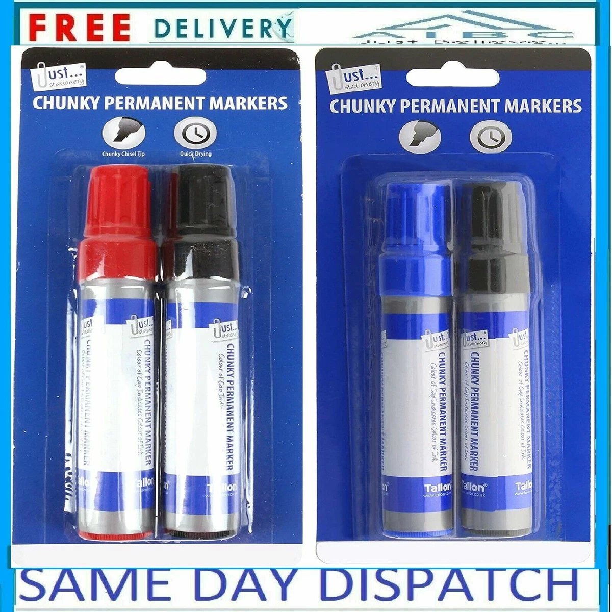 JUMBO CHISEL TIP PERMANENT CHUNKY MARKER PACK OF 2 LARGE 7MM NIB QUICK DRY