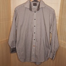 Thomas Dean Mens Black White Check Contrasting Cuff Button Down Large