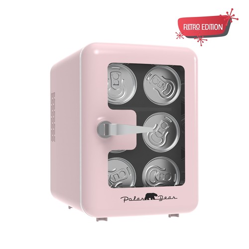 Mini Fridge Cooler, 6.5in. 4Liter Retro Window Door Compact Mini